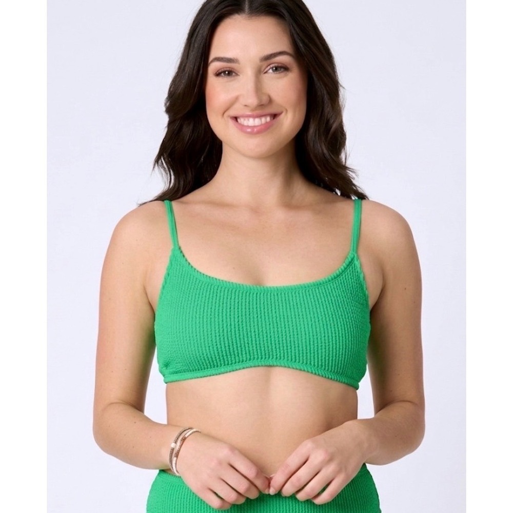 Salt‎ + Cove Green Crinkle Scoop Neck Bikini Top Small Macy's Exclusive NEW